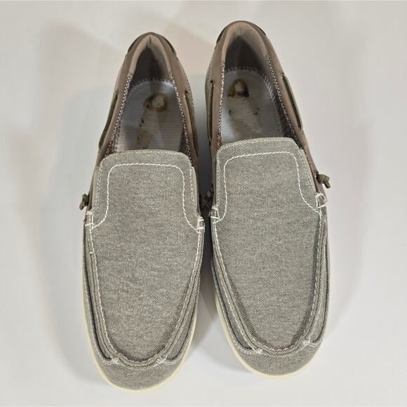 L Crown Vintage Brohm Boat Shoe Size 9 Mens Canvas Slip-on Taupe Tan Grey Preppy - Picture 4 of 9